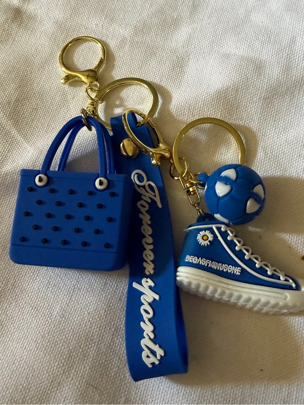 Adorable Blue Silicone Bag, Sneaker & Sports Keychain Set - Picture 1 of 7
